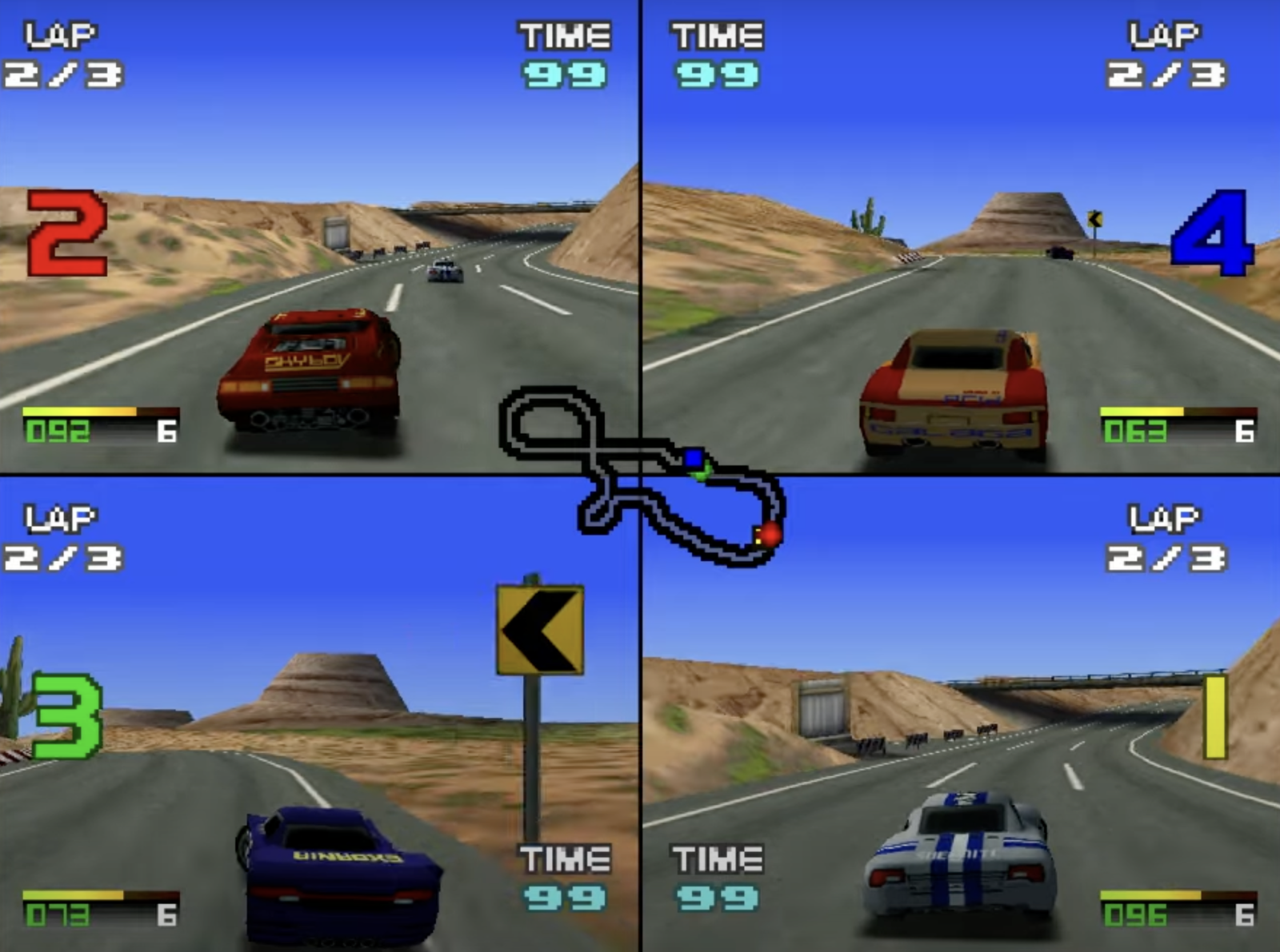 Ridge Racer 64 four-player split-screen